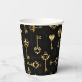 黄金の鍵でシームレスなパターン 紙コップ (裏面)