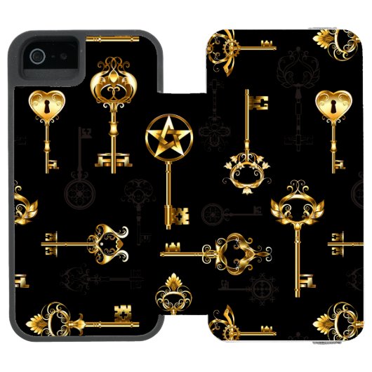 黄金の鍵でシームレスなパターン INCIPIO iPhoneウォレットケース (フォリオ Open)