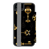 黄金の鍵でシームレスなパターン INCIPIO iPhoneウォレットケース (フォリオ裏面)
