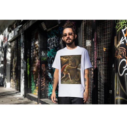 黄金の鎧の騎士対ドラゴン Tシャツ