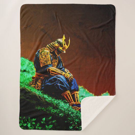 黄金の鎧を纏う侍戦士 - 壮大な日本 シェルパブランケット (正面)