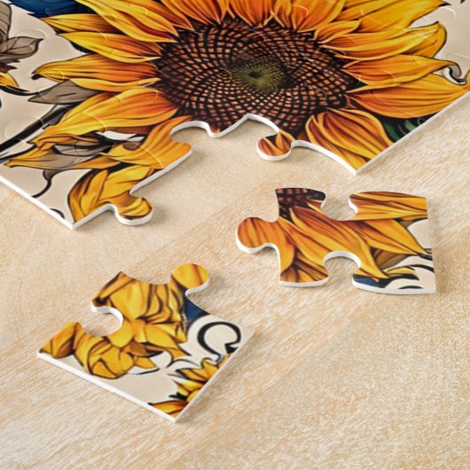 黄金の開花:ひまわりパターンアートワーク ジグソーパズル (側面)