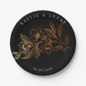 黄金の開花 |ブラック結婚ズ ペーパープレート (正面)