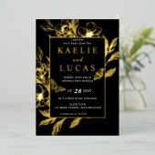 黄金の開花 |ブラック結婚ズ 箔招待状 (立ち正面)