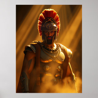 黄金の陽光に輝く古代のスパルタ戦士 ポスター