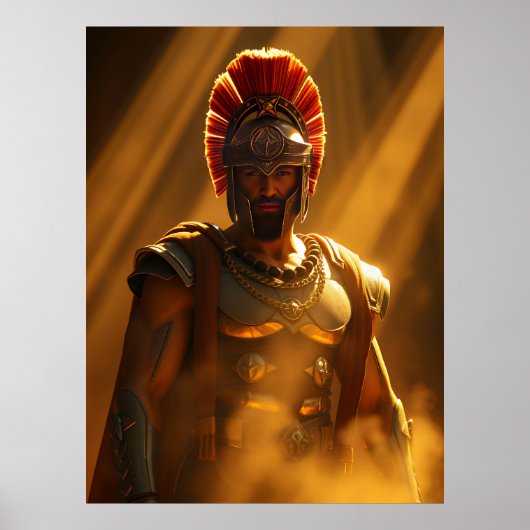 黄金の陽光に輝く古代のスパルタ戦士 ポスター (正面)