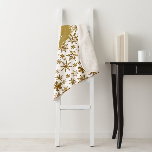 黄金の雪きらめくの結晶メリークリスマス シェルパブランケット (インサイチュ)