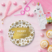 黄金の雪きらめくの結晶メリークリスマス ペーパープレート (パーティー)