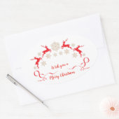 黄金の雪とトナカイのクリスマス 楕円形シール (封筒)