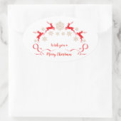 黄金の雪とトナカイのクリスマス 楕円形シール (バッグ)