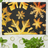 黄金の雪と黒の背景色 キッチンタオル (折り畳み)