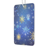 黄金の雪の結晶が付いた青いクリスマスの背景 カーエアーフレッシュナー (左)