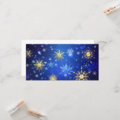黄金の雪の結晶が付いた青いクリスマスの背景 カード (正面/裏面インサイチュ)