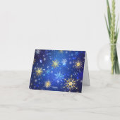 黄金の雪の結晶が付いた青いクリスマスの背景 招待状 (裏面)