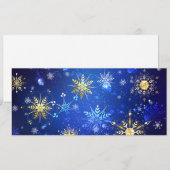 黄金の雪の結晶が付いた青いクリスマス背景 招待状 (正面/裏面)