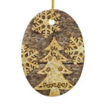 黄金の雪片とクリスマスツリー