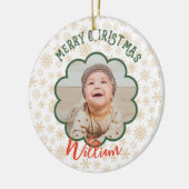 黄金の雪片フォトクリスマスネーム セラミックオーナメント (左)