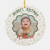 黄金の雪片フォトクリスマスネーム セラミックオーナメント (裏面)