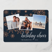 黄金の雪 |スノーフレークフォトコラージュバラ金ゴールド 箔シーズンカード (正面)