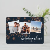 黄金の雪 |スノーフレークフォトコラージュバラ金ゴールド 箔シーズンカード (立ち正面)