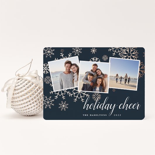 黄金の雪 |スノーフレークフォトコラージュバラ金ゴールド 箔シーズンカード