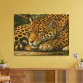 黄金の静寂 – 葉にユキヒョウ キャンバスプリント (インサイチュ (リビング))