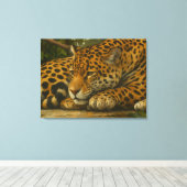 黄金の静寂 – 葉にユキヒョウ キャンバスプリント (インサイチュ (ウッドフロア))