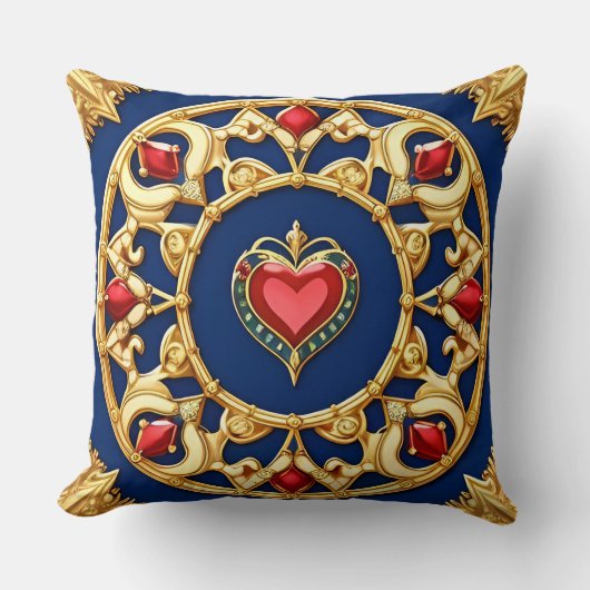 黄金の額縁ハートモチーフと華美デザイン クッション (正面)