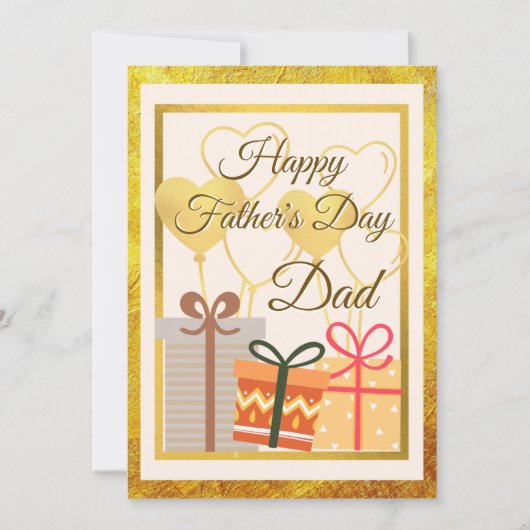 黄金の風船とギフトパパ父親の日フラット カード (正面)