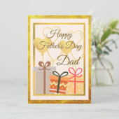 黄金の風船とギフトパパ父親の日フラット カード (スタンド正面)