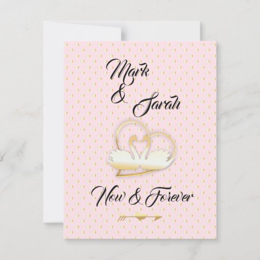 黄金の鳩と白鳥、黄金のハート結婚の 招待状 (裏面)