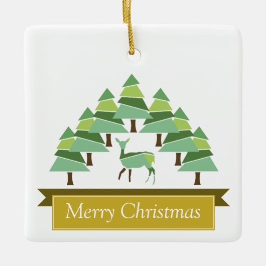 黄金の鹿の森メリークリスマスセラミック装飾品 セラミックオーナメント (正面)