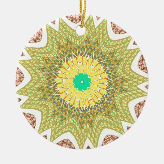 黄金の黄色のアフリカ民族の部族パターン セラミックオーナメント (正面)