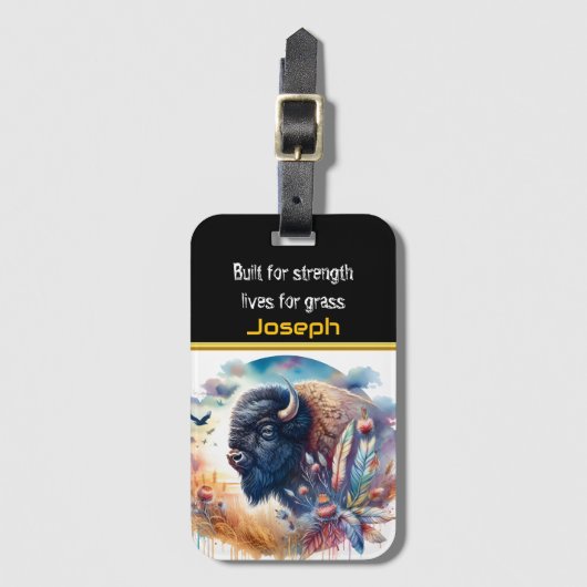 黄金の黄金の色合いのバッファロー ラゲッジタグ (正面縦)