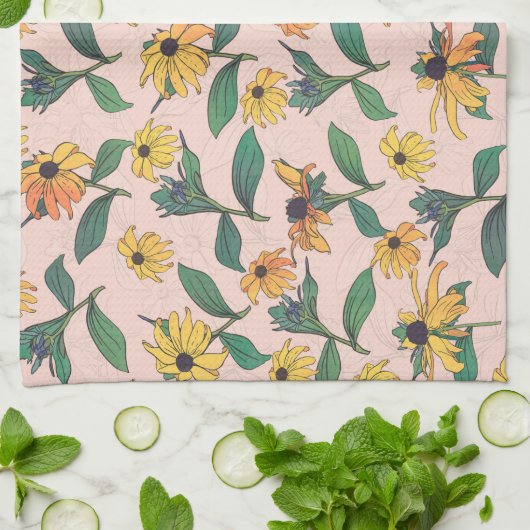 黄金の黒目のデイジー花 キッチンタオル (折り畳み)