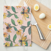 黄金の黒目のデイジー花 キッチンタオル (四つ折り)