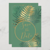 黄金エレガントと緑の熱帯植物 セーブザデート (正面/裏面)