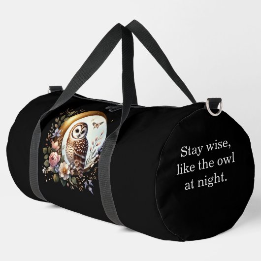 黄金エレガントの月にフクロウ ダッフルバッグ (左コーナー)