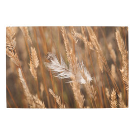 黄金エレガントの牧草地の草の白い羽 メタルプリント