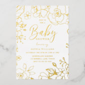 黄金エレガントの赤ちゃんシャワー実在金ゴールド 箔招待状 (正面)