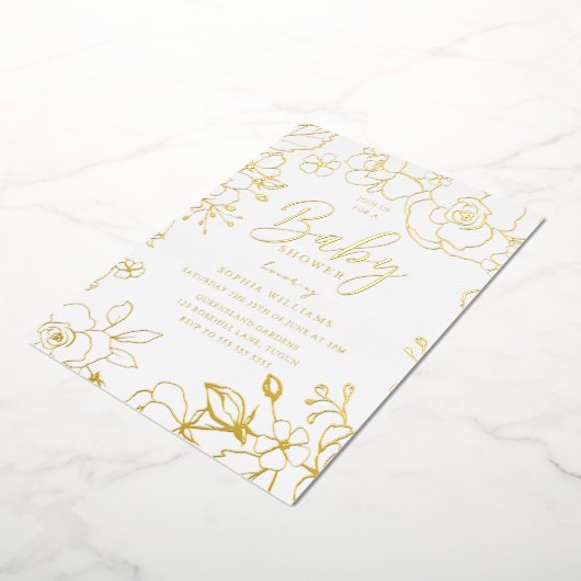 黄金エレガントの赤ちゃんシャワー実在金ゴールド 箔招待状 (回転した状態)