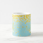 黄金ガーリー黄紙吹雪ターコイズグラデーション名 コーヒーマグカップ (中央)