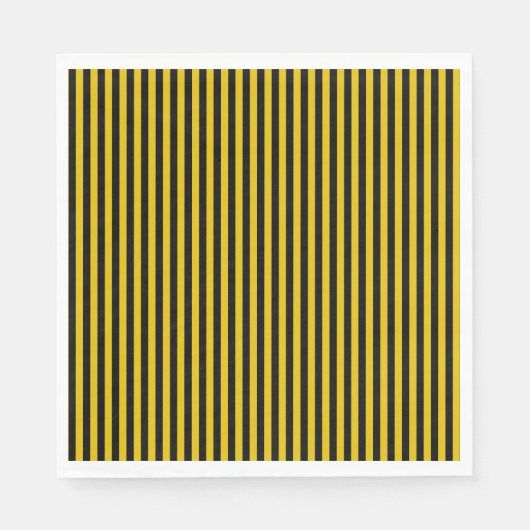 黄金ゴールドと黒い格子縞ストライプの スタンダードランチョンナプキン (正面)