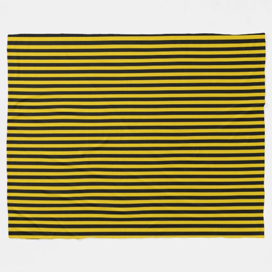 黄金ゴールドと黒い格子縞ストライプの フリースブランケット (正面(横))