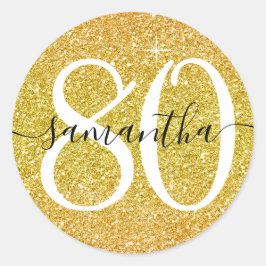 黄金ゴールドフェイクグリッターパーソナライズされた80 ラウンドシール