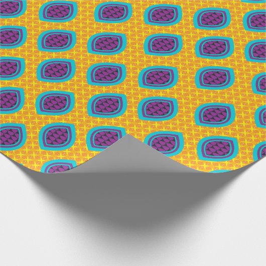 黄金ゴールド紫と青のアフリカ模様 ラッピングペーパー (角)