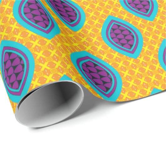黄金ゴールド紫と青のアフリカ模様 ラッピングペーパー (ロールコーナー)