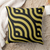 黄金スタイリッシュ茶色と黒の波ストライプの模様 クッション (ブランケット)