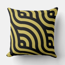 黄金スタイリッシュ茶色と黒の波ストライプの模様 クッション