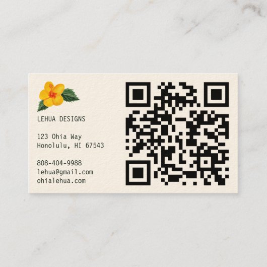 黄金ハイビスカス水の色ユニーク熱帯QRコード 名刺 (裏面)